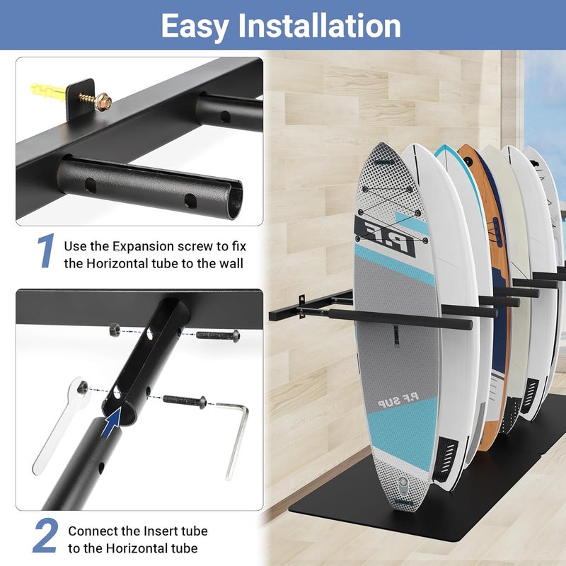 Neorexon Surfboard Rack Wall Mount 6 Arms/8 Arms, Surfboard Rack for Wall with Rubber Mat, Vertical Paddle Board Storage Holds 6 Boards/8 Boards Storage Mount System at Home and Garage - Image 4